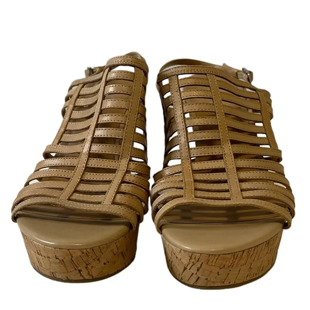 Franco Sarto Sombre Beige Leather Wedge Sandal Size 10